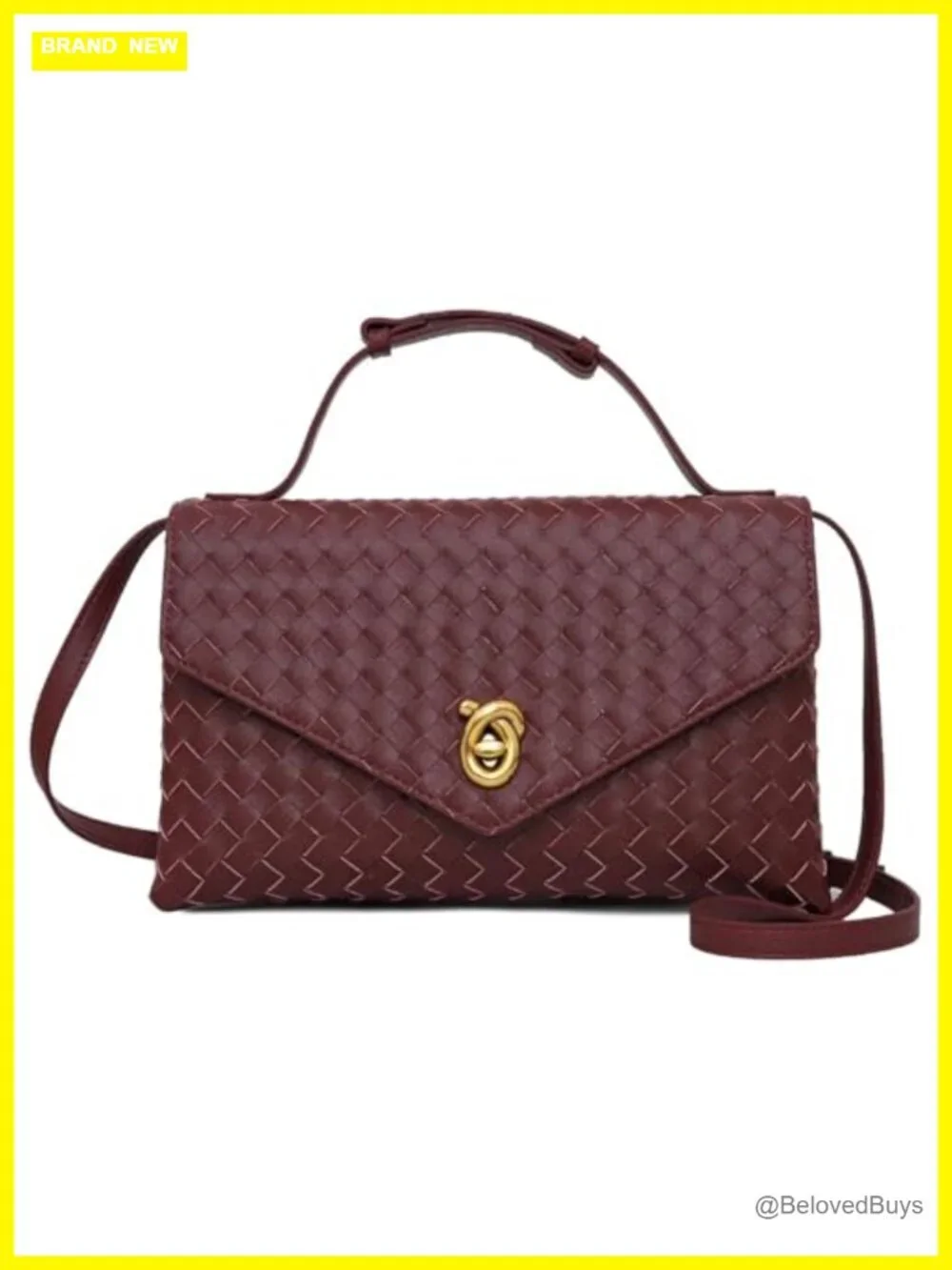 PU Leather Woven Hobo Crossbody Bag with Turn-Lock Closure